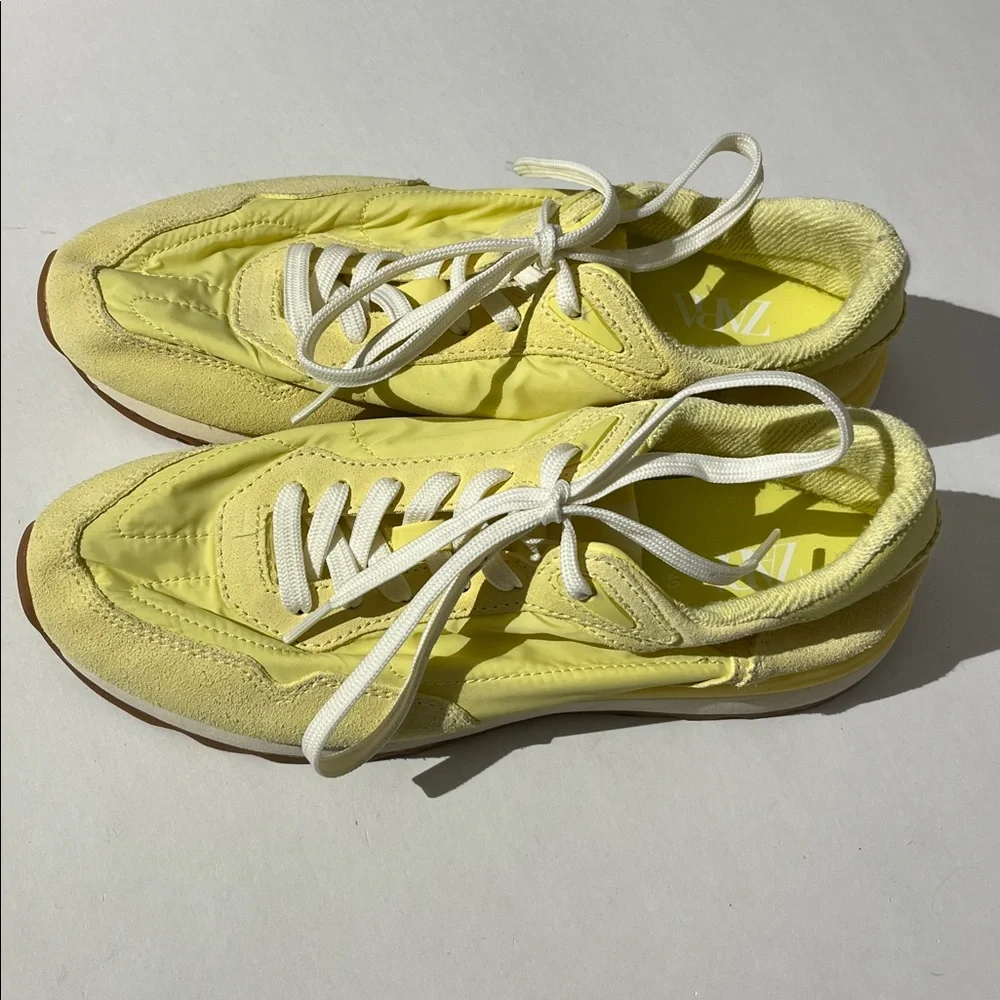 Zara Suede running sneakers bright yellow womens sz 40 tennis shoes lace up_2